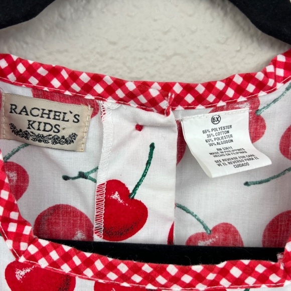 Rachel's Kids Girl's Cherry Dress with Gingham Trim and Side Ties Sz 6X - Picture 2 of 6